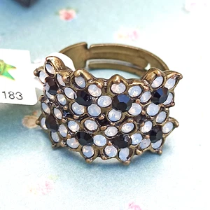 Michal Negrin Ring Wide Floral Black White With Swarovski Crystals Gift Box New - Picture 1 of 12