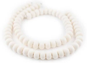 White Abacus Natural Wood Beads 10x15mm Round Large Hole 16 Inch Strand - Picture 1 of 3