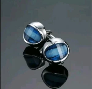 Silver Luxury Blue Eye Cufflinks Business Wedding Gift Formal for Suit Shirt - Picture 1 of 2