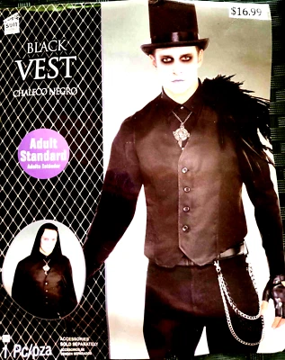Chaleco Negro Gótico Vampiro Conde Halloween Adulto Disfraz Juegos con disfraces Talla Estándar NUEVO Foto 1 de 3
