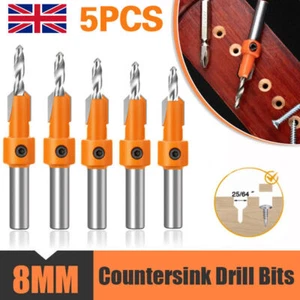 5PCS Holes Pilot Shank Bit HSS Woodworking Countersink Set Screw Hex Drill 8mm - Picture 1 of 13