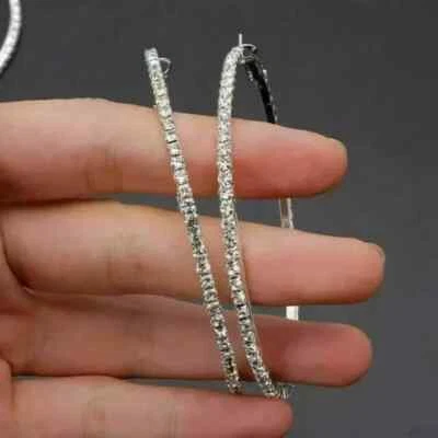 2Ct Round Lab Created Diamond Women's Large Hoop Earrings 14K White Gold Plated - Image 1 of 4