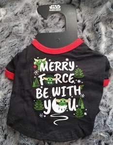NEW Star Wars Mandalorian Dog Christmas T-shirt Merry Force Be With You size XS - Picture 1 of 2