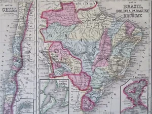 Chile Brazil Rio de Janeiro Bahia Bolivia Uruguay Paraguay 1869 Mitchell map - Picture 1 of 4