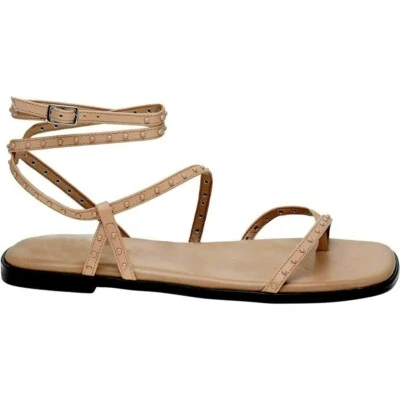 Marc Fisher NALICA Nude Leather Studded Strappy Wrap Sandal SZ 6M Square Toe NEW - Image 1 of 4