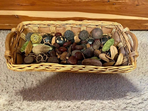 Wicket Basket 23”x12” w/Wooden Handles Filled w/Outdoor Cabin Type Accents Decor Cover