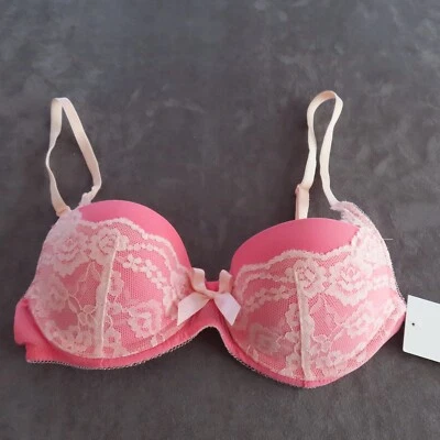 Sutiã feminino Gilligan O'Malley push up 34B renda rosa com aro acolchoado balconette - Imagem 1 de 4