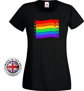 PRIDE t shirt Rainbow cat black cotton T shirt, unisex +ladies fitted - Picture 1 of 9