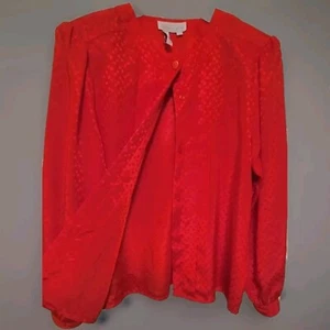 Red Satin Pleated Blouse Top Size 16 Laura & Jayne Button Front Womens - Picture 1 of 10