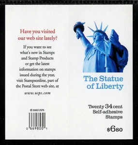 US 3485b, 2001 34c ESTATUA DE LA LIBERTAD, PANEL BKLT $6,80 UNF DE 20 MNH (US3366) - Imagen 1 de 2