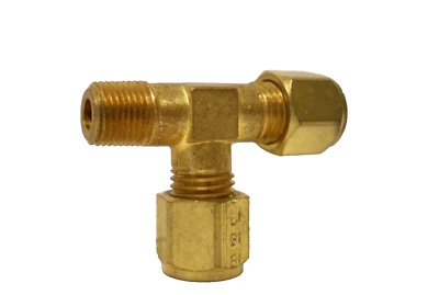 New Parker Brass 1/4" Tube x 1/4" CPI Tube x 1/8" NPT Male Run Tee, 4-2-4 RBZ-B - Image 1 of 4