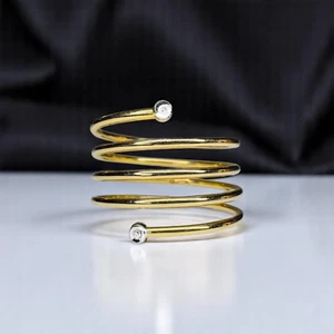 14K Gold - Diamant Einfassung Spiralring - Größe 8 - Drehring Federring Spiralring - 1g - Bild 1 von 24