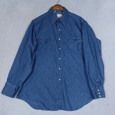 Sears Roeducks Shirt Men's XL 17-17.5 Blue Denim Western Wear Pearl Snap Vintage - Image 1 of 4