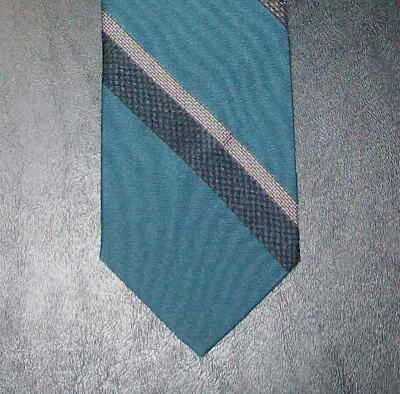 Via Re Tie mezcla de seda verde azulado bronceado marfil negro rayas nuevo en caja t1547  Foto 1 de 4