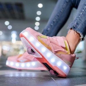 Roller Skates Boys Girls Kids Sport 2 Wheels Sneakers Children Skating Shoes - Picture 1 of 14