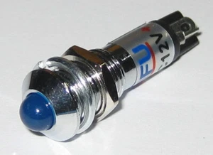 Panel Mount LED - Blue - Chrome Case - 12V DC - 8mm Mounting - Lockwasher / Nut - Picture 1 of 6
