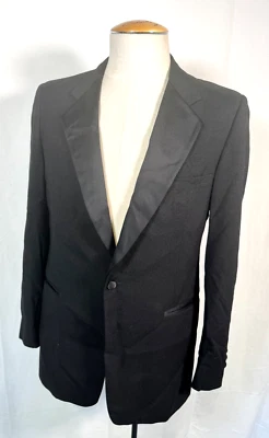 VTG Givenchy Paris Pure Black Wool & Satin Tuxedo Sport Blazer Jacket Men's Sz L - Image 1 of 4