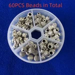 60PCS Antiqued Silver Metal Drum Barrel Beads in Storage Box - Picture 1 of 5