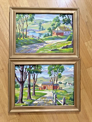 CONJUNTO DE PINTURAS EMOLDURADAS PERSONALIZADAS GRANDE PINTURA RARA DOS ANOS 1960 POR NÚMERO "PAISAGENS RURAIS" - Imagem 1 de 4