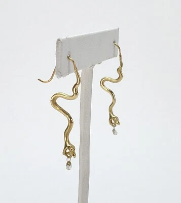 18k Yellow Gold Diamond Briollete Dangle Dangeling Drop Snake Hook Earrings - Image 1 of 4