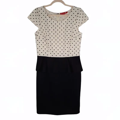 Elle Women's Black and White Polka Dot Peplum Dress Cap Sleeves size M $60 NWT - Image 1 of 4
