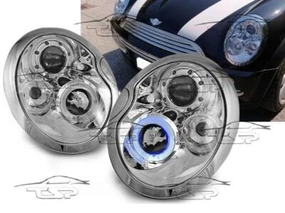 FARI ANTERIORI LED ANGEL EYES CHROM PER MINI COOPER R50 R53 01-04 FANALI - Immagine 1 di 3