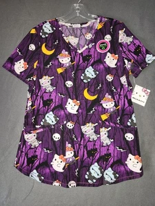 Scrubstar Sanrio Hello Kitty Halloween Night Forest V-Neck Print Scrub Top S NWT - Picture 1 of 9