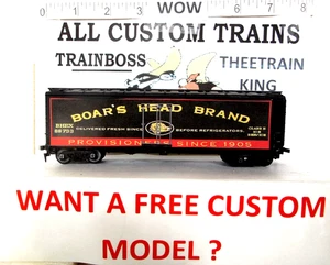 HO SCALE CUSTOM LETTERED "BOARS HEAD MEATS" REEFER ALSO AVAIL IN O SCALE W 15 - Picture 1 of 18