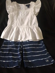 Calvin Klein 2 Piece Set Size 6 White And Navy Blue Big Leg Pants With Pockets - Picture 1 of 5