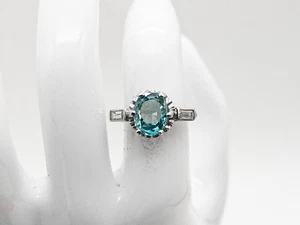 Antique 1920s $4000 4.40ct Natural Mine Cut Blue Zircon Diamond Platinum Ring 6g - Picture 1 of 6