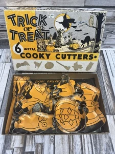 Juego de 6 cortadores de galletas de metal de Halloween de colección completo de truco o trato años 50 - Imagen 1 de 6