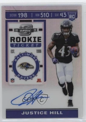 2019 Panini Contenders Optic Holo Prizm Ticket RPS Justice Hill Rookie Auto RC - Image 1 of 2