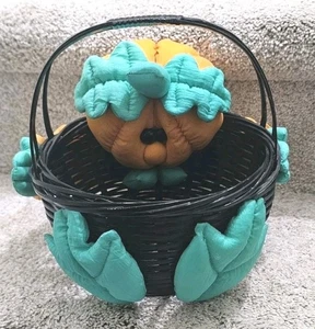 Vintage 1993 Joelson Industries Halloween Nylon Puffy PUMPKIN Süßigkeiten Korb 8" - Bild 1 von 3