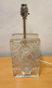 VINTAGE 1970'S PUKEBERG SWEDEN BLOCK ICE HEAVY GLASS TABLE LAMP GWO - Picture 1 of 10