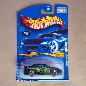 RARE Hot Wheels Black/Green Honda Civic #115 (2002 FIRST EDITION) CIVIC SI - Picture 1 of 1