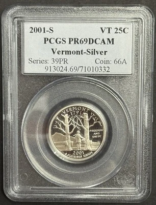 2001-S Vermont 90% SILVER Washington Quarter ~PCGS PR69DCAM - Image 1 of 2