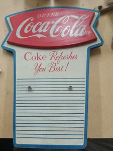 VINTAGE WOODEN DRINK COCA-COLA WALL HANGING NOTE PAD/CALENDAR HOLDER - Picture 1 of 3