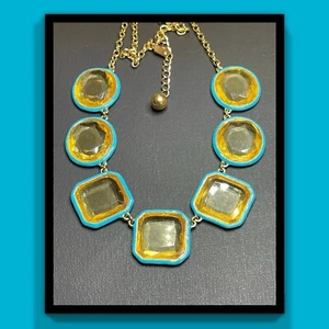 Kate Spade Geometric Enamel Acrylic Necklace Turquoise Yellow 26” Adjustable - Picture 1 of 5