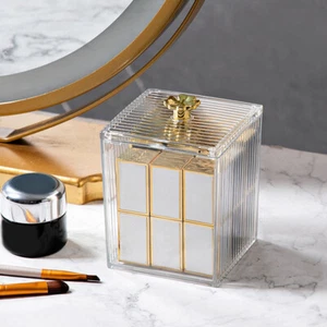 Makeup Storage Box Bathroom Jar Square Transparent Cotton Swab Box Lipstick Box - Picture 1 of 22