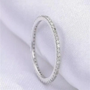 1Ct Round Cut Moissanite Full Eternity Wedding Band Ring 14K White Gold Plated - Picture 1 of 6