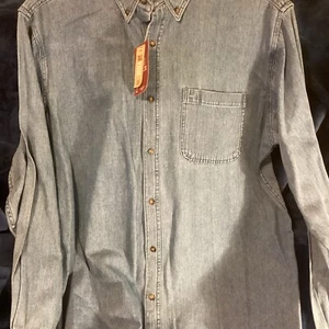FADED GLORY Denim Shirt Mens Large Tall Blue Button-UpLong Sleeve Cotton NWT! - Picture 1 of 9