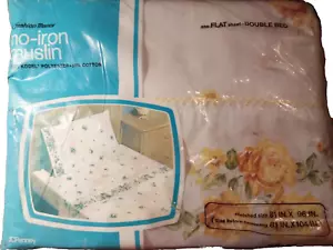JC Penney Fashion Manor No-iron Sheet Flat Double Bed Yellow Roses Vintage NIP - Picture 1 of 6
