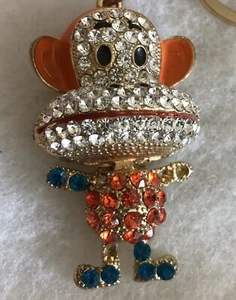 Affe Schlüsselanhänger Geldbeutelanhänger orange Tier figürlich Glitzer Schlüsselring Stein fehlt - Bild 1 von 5
