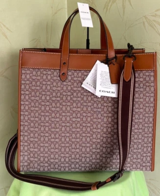 COACH FIELD TOTE 40 BAG MICRO SIGNATURE JACQUARD:NWT COCOA/AMBER CM392 - Image 1 of 4