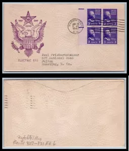 US FDC # 807 3c Jefferson Fidelity addressed 1939, 0a1223 - Picture 1 of 1