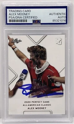 Alex Mooney Signed Autographed 2020 Leaf Perfect Game Rookie Card PSA/DNA Slab - Image 1 of 2