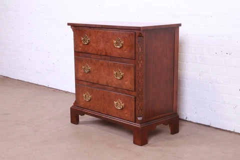 Baker Furniture Chippendale Burled Walnut Bachelor Chest Cover