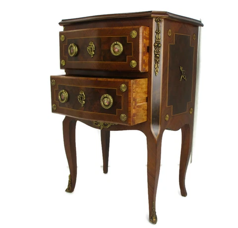 Gorgeous Marquetry  Chest of Drawers Dresser Cabinet Wood Brass Trim Medallions Cover