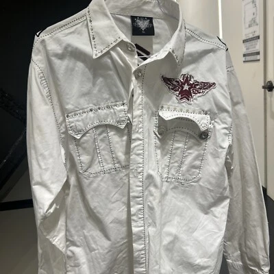 Hama Men's Beaded Bedazzled Sequined Embroidered Affliction Style Military XL - Image 1 of 4