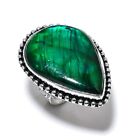 Green Labradorite Gemstone Handmade 925 Sterling Silver Jewelry Ring Size 9 G127